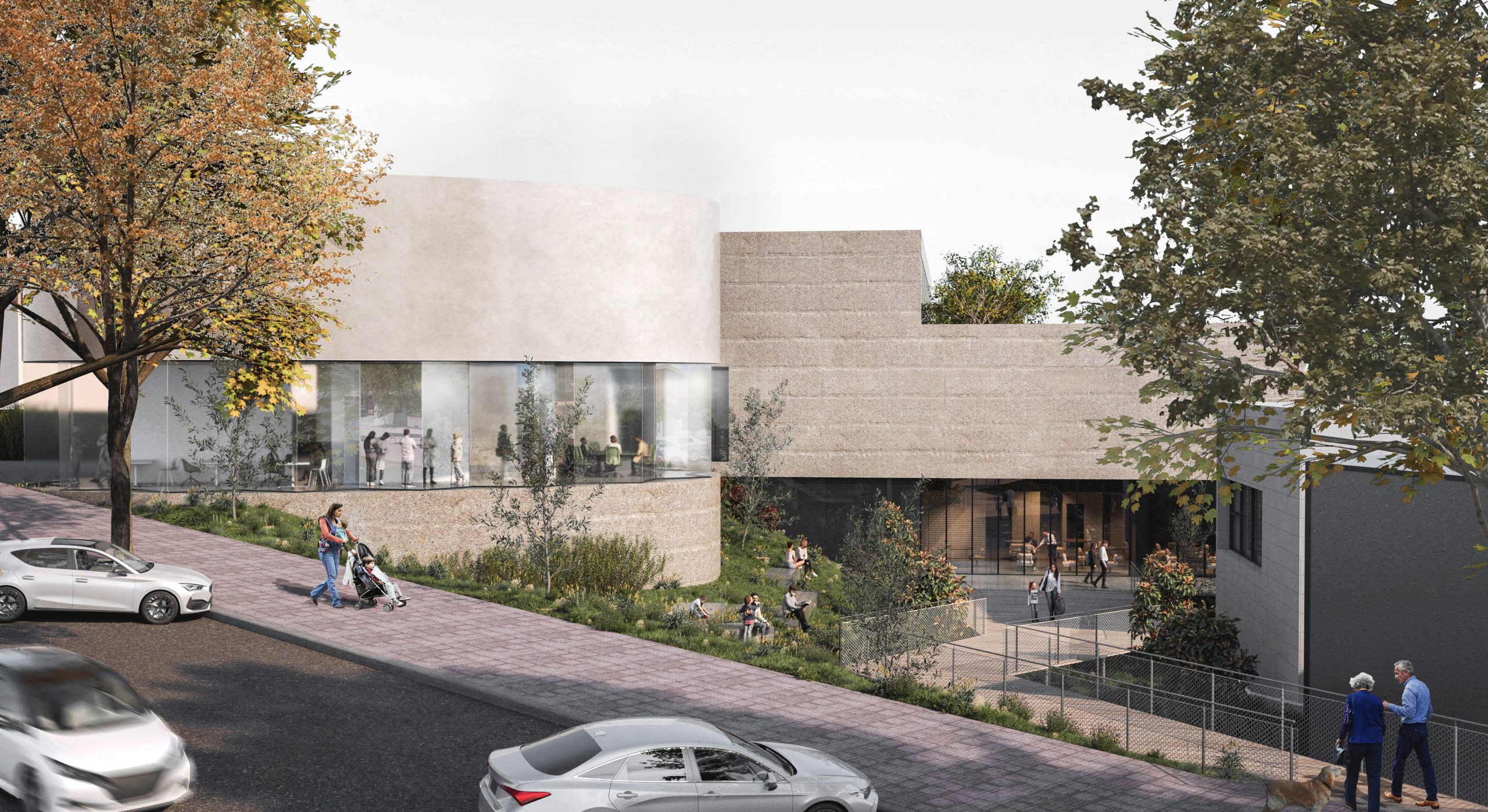 Primer premio. Centro de día para personas mayores, edificio administrativo,  aparcamiento y espacio público, en Móstoles