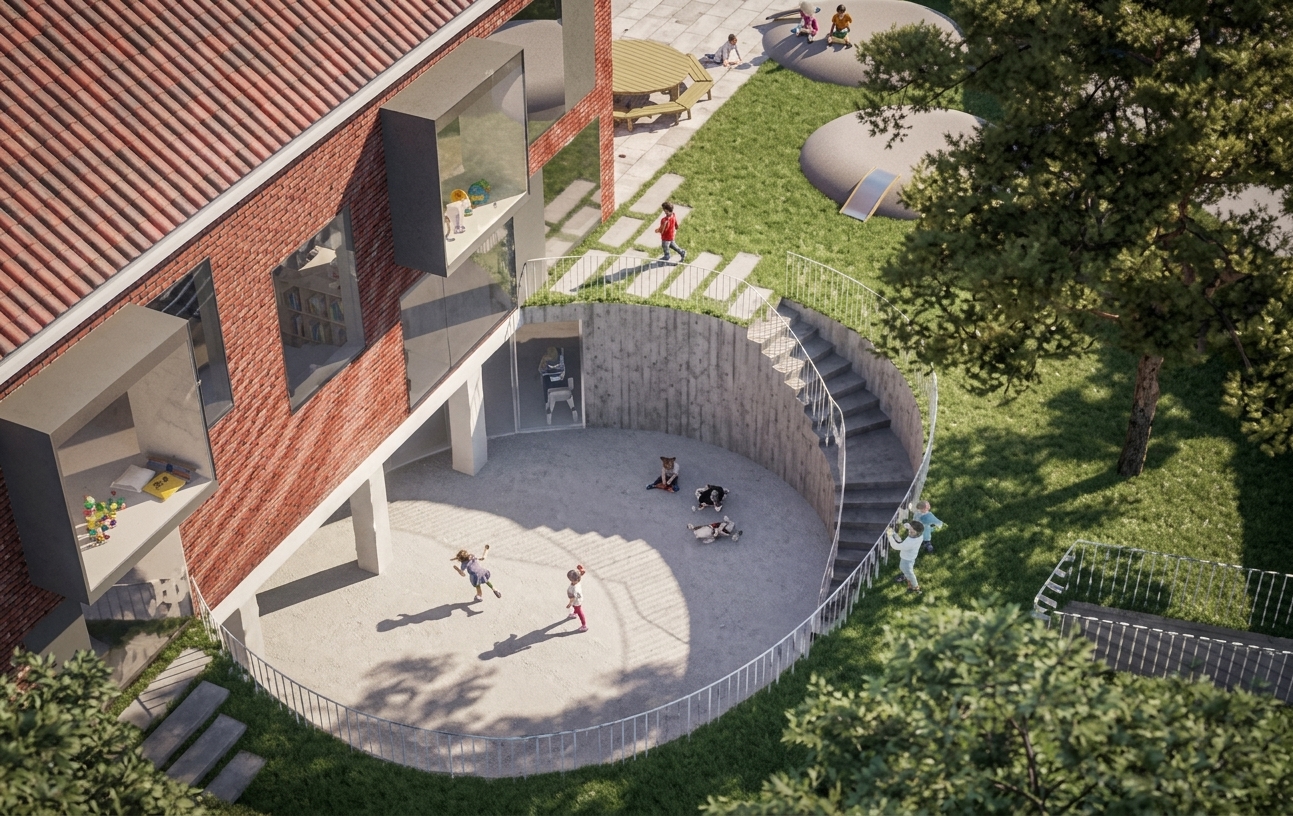 Adaptación de edificio a escuela infantil espacios exteriores y ampliación bajo rasante para BRAINS en Alcobendas