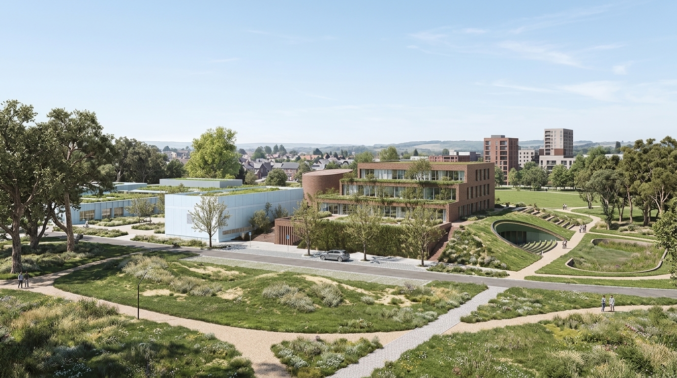 Centro de día para personas mayores, edificio administrativo, aparcamiento y espacio público